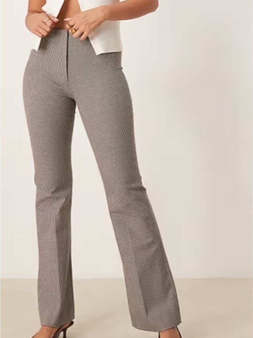 ABERCROMBIE brown houndstooth flare trousers sz 10